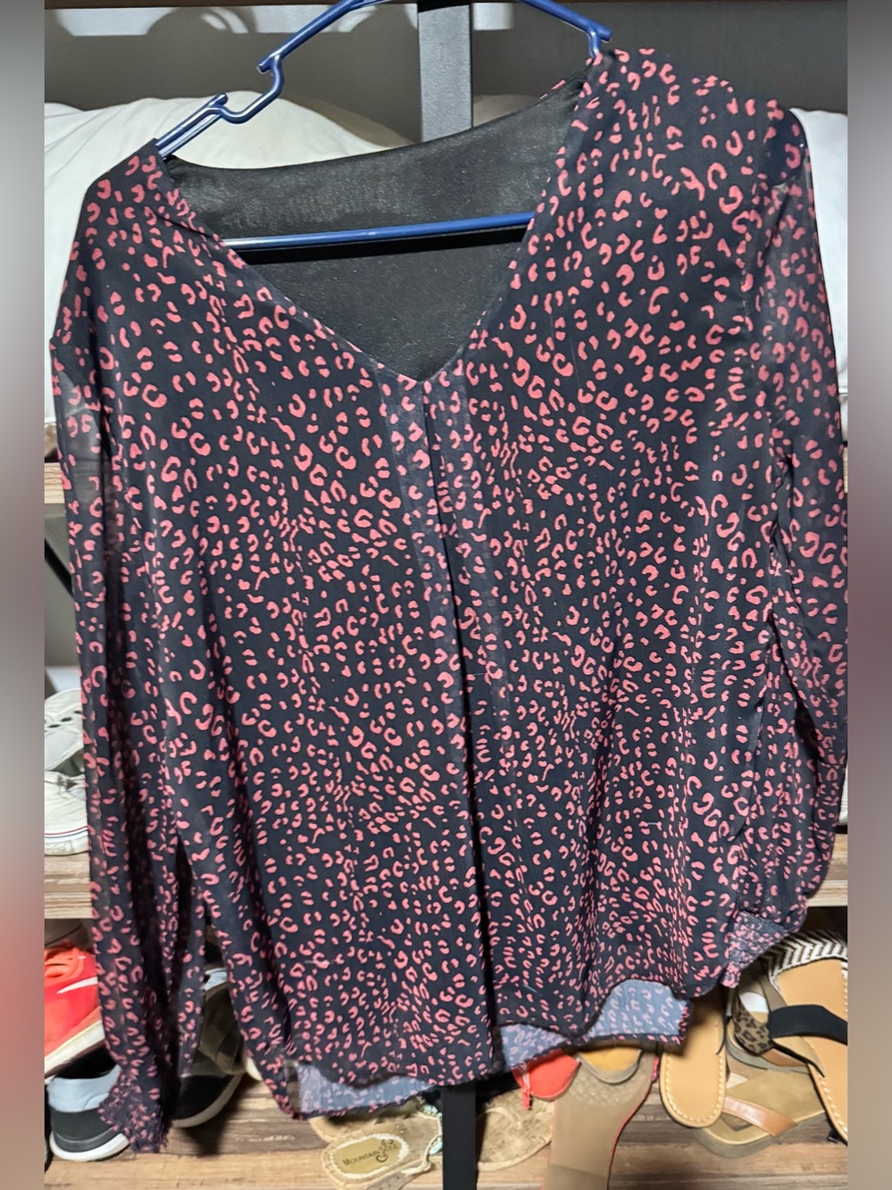 Amazon Black Blouse with Pink Leopard Spots